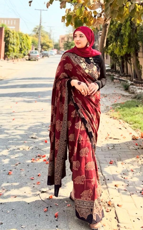 Elephant ajrak ( marron)